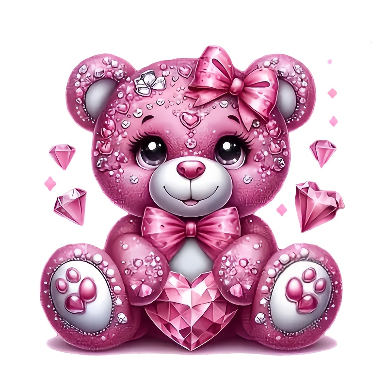Iron On Patch - Pink Diamond Bear Wärmeübertragungsaufkleber, waschbar, zum