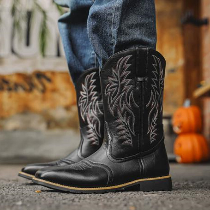 Sewing Embroidery Fabric - Neue Herren-Stiefel mit Stickerei, Retro-Handarbeit, Western-Cowboy-Stiefel,