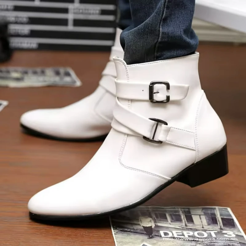 Sewing Nylon - Neue Herrenstiefel, Leder-Chelsea-Stiefel, hohe Schnalle mit