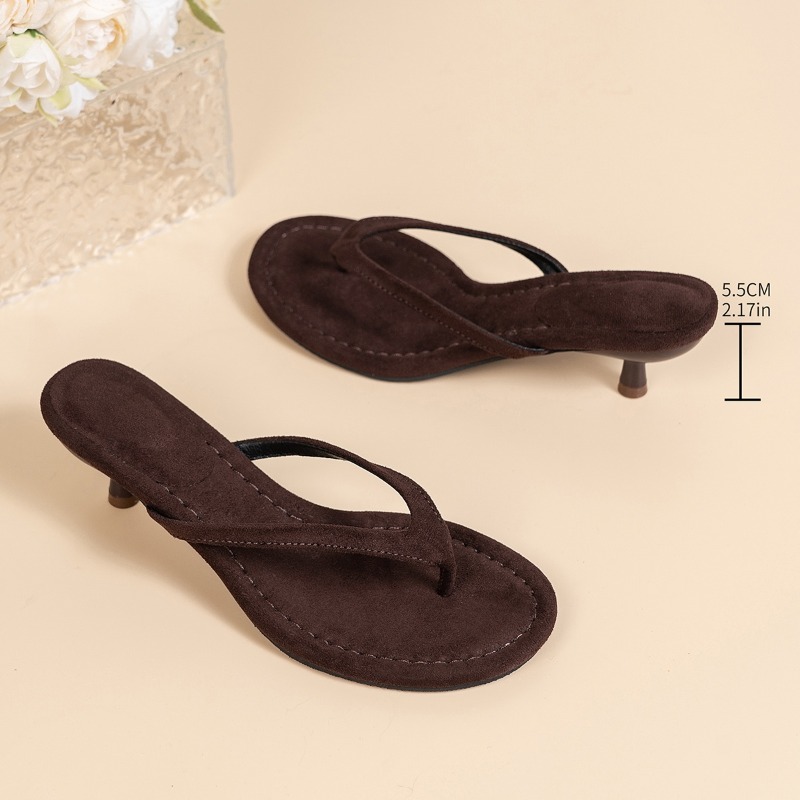 Sewing Nylon - Damen Braune Sandalen mit Dünnem Absatz