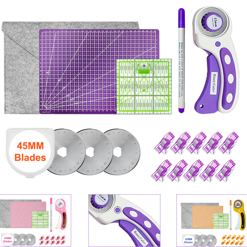 Rotary Cutter Fabric - 45-mm-Rollenschneider mit verstärkter A4-Schneidematte + SK5-Ersatzklingen